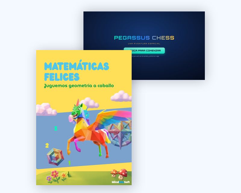 La cartilla Matemáticas Felices junto a la pantalla de entrada de Pegassus Chess